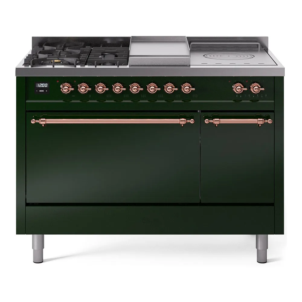 Ilve UP48FSQNMPEGP Nostalgie Ii 48 Inch Dual Fuel Natural Gas Freestanding Range In Emerald Green With Copper Trim Freestanding Ranges freestanding dual fuel range 30 inch