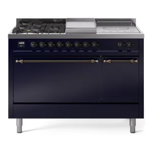 Ilve UP48FSQNMPMBBLP Nostalgie Ii 48 Inch Dual Fuel Liquid Propane Freestanding Range In Blue With Bronze Trim Freestanding Ranges freestanding dual fuel range 30 inch