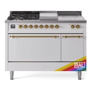 Ilve UP48FSQNMPRAGLP Nostalgie Ii 48 Inch Dual Fuel Liquid Propane Freestanding Range In Ral Custom Color With Brass Trim Freestanding Ranges freestanding dual fuel range 30 inch