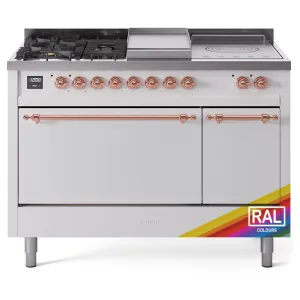 Ilve UP48FSQNMPRAP Ilve Nostalgie Ii 48 Up48Fsqnmprap Freestanding Dual Fuel Range With 5 Sealed Burners And French Top Double Oven With Solid Door In Ral Color With Copper Knobs Freestanding Ranges freestanding dual fuel range 30 inch