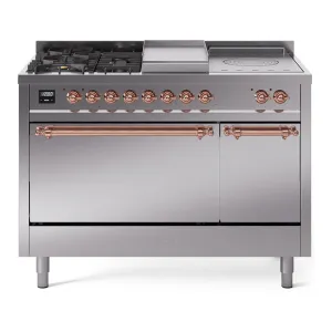 Ilve UP48FSQNMPSSPLP Nostalgie Ii 48 Inch Dual Fuel Liquid Propane Freestanding Range In Stainless Steel With Copper Trim Freestanding Ranges freestanding dual fuel range 30 inch