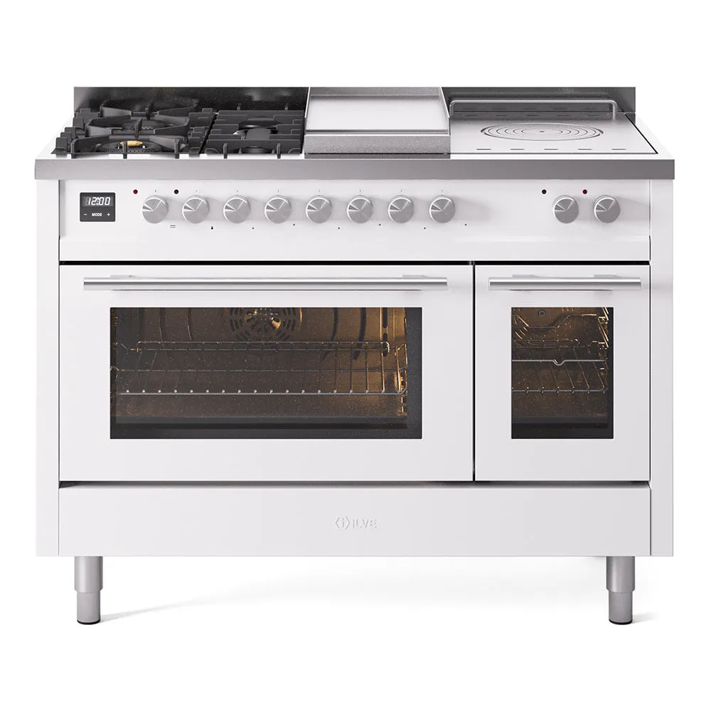 Ilve UP48FSWMPWH Professional Plus Ii 48 Inch Dual Fuel Natural Gas Freestanding Range In White With Trim Freestanding Ranges freestanding dual fuel range 30 inch