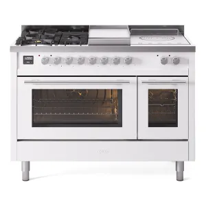 Ilve UP48FSWMPWH Professional Plus Ii 48 Inch Dual Fuel Natural Gas Freestanding Range In White With Trim Freestanding Ranges freestanding dual fuel range 30 inch