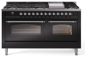 Ilve UP60FNMPBKCLP Nostalgie Ii 60 Inch Dual Fuel Liquid Propane Freestanding Range In Glossy Black With Chrome Trim Freestanding Ranges freestanding dual fuel range 30 inch