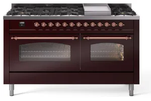 Ilve UP60FNMPBUPLP Nostalgie Ii 60 Inch Dual Fuel Liquid Propane Freestanding Range In Burgundy With Copper Trim Freestanding Ranges freestanding dual fuel range 30 inch