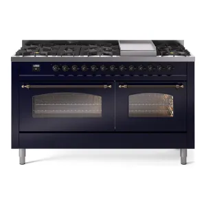 Ilve UP60FNMPMBB Nostalgie Ii 60 Inch Dual Fuel Natural Gas Freestanding Range In Blue With Bronze Trim Freestanding Ranges freestanding dual fuel range 30 inch