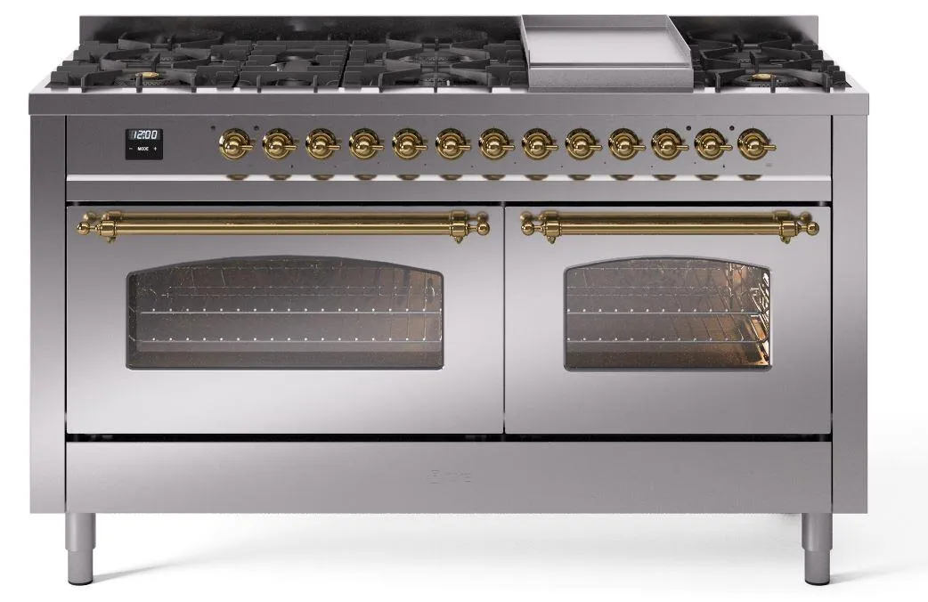 Ilve UP60FNMPSSGLP Nostalgie Ii 60 Inch Dual Fuel Liquid Propane Freestanding Range In Stainless Steel With Brass Trim Freestanding Ranges freestanding dual fuel range 30 inch
