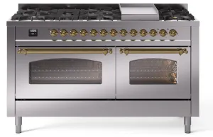 Ilve UP60FNMPSSGLP Nostalgie Ii 60 Inch Dual Fuel Liquid Propane Freestanding Range In Stainless Steel With Brass Trim Freestanding Ranges freestanding dual fuel range 30 inch