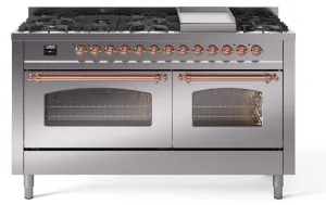 Ilve UP60FNMPSSP Nostalgie Ii 60 Inch Dual Fuel Natural Gas Freestanding Range In Stainless Steel With Copper Trim Freestanding Ranges freestanding dual fuel range 30 inch