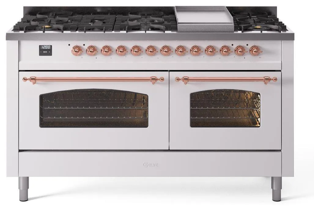 Ilve UP60FNMPWHP Nostalgie Ii 60 Inch Dual Fuel Natural Gas Freestanding Range In White With Copper Trim Freestanding Ranges freestanding dual fuel range 30 inch