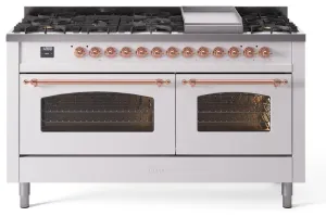 Ilve UP60FNMPWHP Nostalgie Ii 60 Inch Dual Fuel Natural Gas Freestanding Range In White With Copper Trim Freestanding Ranges freestanding dual fuel range 30 inch