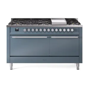 Ilve UP60FQMPBG Ilve Professional Plus Ii 60 Up60Fqmpbg Freestanding Dual Fuel Range With 9 Sealed Burners Double Oven With Solid Door In Blue Grey With Stainless Steel Knobs Freestanding Ranges freestanding dual fuel range 30 inch