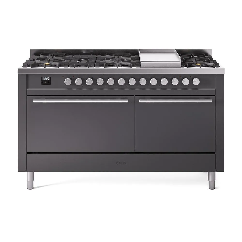 Ilve UP60FQMPMG Ilve Professional Plus Ii 60 Up60Fqmpmg Freestanding Dual Fuel Range With 9 Sealed Burners Double Oven With Solid Door In Graphite Matte With Stainless Steel Knobs Freestanding Ranges freestanding dual fuel range 30 inch
