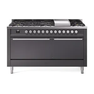 Ilve UP60FQMPMG Ilve Professional Plus Ii 60 Up60Fqmpmg Freestanding Dual Fuel Range With 9 Sealed Burners Double Oven With Solid Door In Graphite Matte With Stainless Steel Knobs Freestanding Ranges freestanding dual fuel range 30 inch