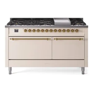 Ilve UP60FQNMPAWGLP Nostalgie Ii 60 Inch Dual Fuel Liquid Propane Freestanding Range In Antique White With Brass Trim Freestanding Ranges freestanding dual fuel range 30 inch