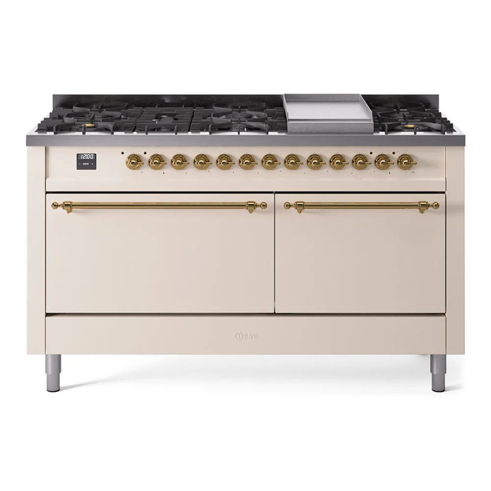 Ilve UP60FQNMPAWGLP Nostalgie Ii 60 Inch Dual Fuel Liquid Propane Freestanding Range In Antique White With Brass Trim Freestanding Ranges freestanding dual fuel range 30 inch