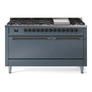 Ilve UP60FQNMPBGBLP Nostalgie Ii 60 Inch Dual Fuel Liquid Propane Freestanding Range In Blue Grey With Bronze Trim Freestanding Ranges freestanding dual fuel range 30 inch