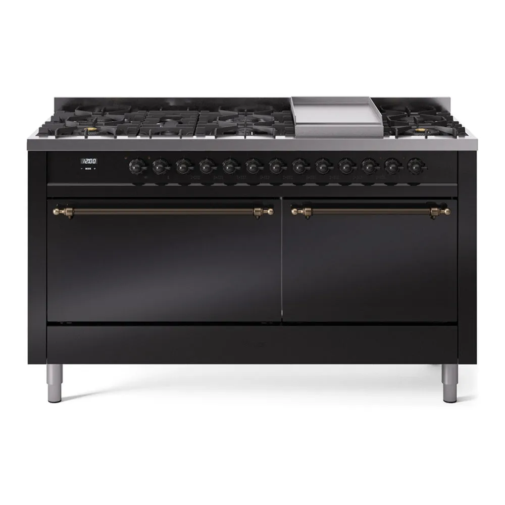 Ilve UP60FQNMPBKBLP Nostalgie Ii 60 Inch Dual Fuel Liquid Propane Freestanding Range In Glossy Black With Bronze Trim Freestanding Ranges freestanding dual fuel range 30 inch