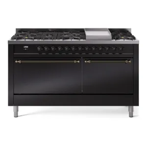 Ilve UP60FQNMPBKBLP Nostalgie Ii 60 Inch Dual Fuel Liquid Propane Freestanding Range In Glossy Black With Bronze Trim Freestanding Ranges freestanding dual fuel range 30 inch