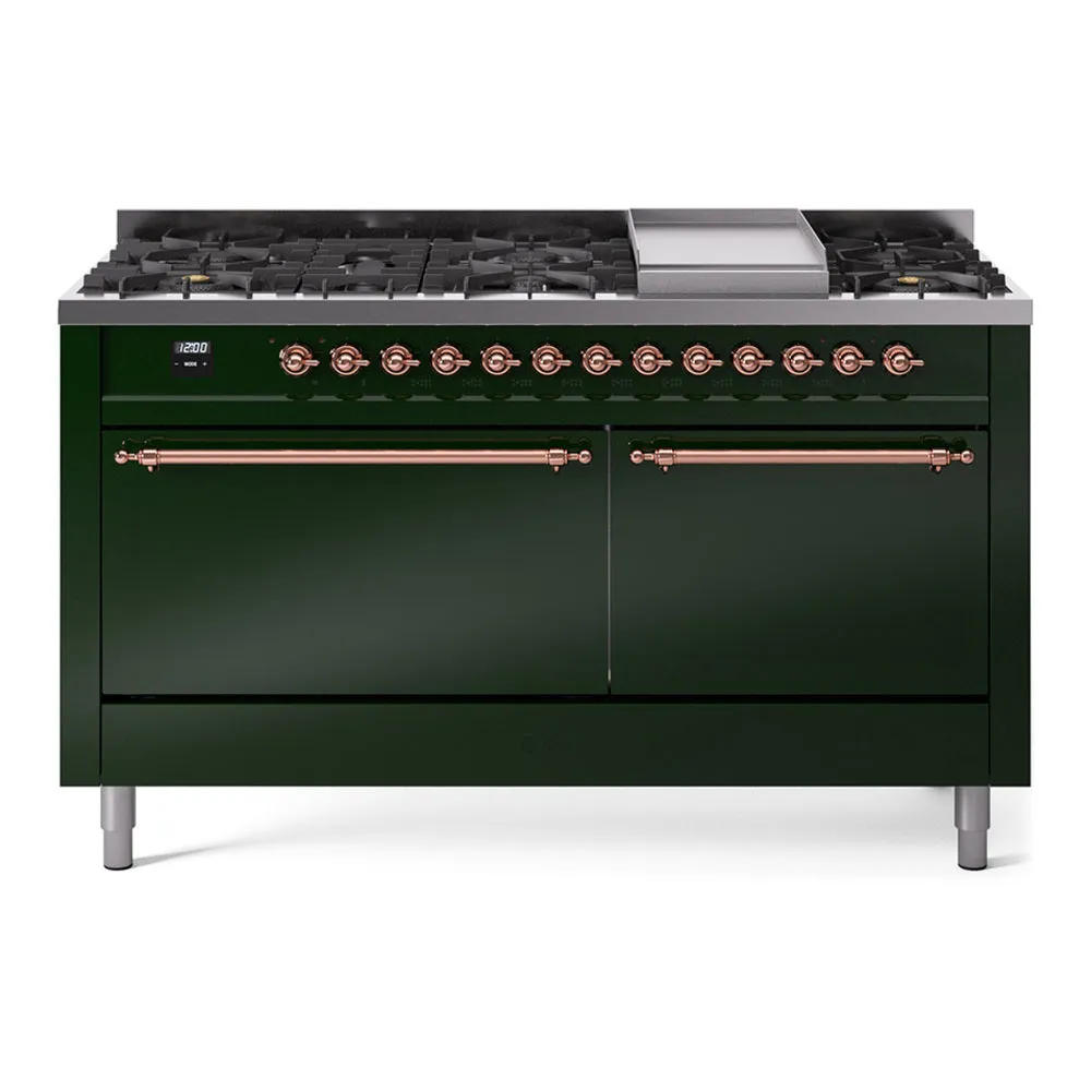 Ilve UP60FQNMPEGP Nostalgie Ii 60 Inch Dual Fuel Natural Gas Freestanding Range In Emerald Green With Copper Trim Freestanding Ranges freestanding dual fuel range 30 inch