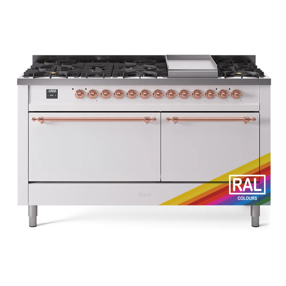 Ilve UP60FQNMPRAP Nostalgie Ii 60 Inch Dual Fuel Natural Gas Freestanding Range In Ral Custom Color With Copper Trim Freestanding Ranges freestanding dual fuel range 30 inch