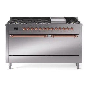 Ilve UP60FQNMPSSPLP Nostalgie Ii 60 Inch Dual Fuel Liquid Propane Freestanding Range In Stainless Steel With Copper Trim Freestanding Ranges freestanding dual fuel range 30 inch