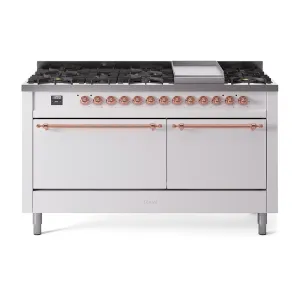 Ilve UP60FQNMPWHPLP Ilve Nostalgie Ii 60 Up60Fqnmpwhp Freestanding Dual Fuel Range With 9 Sealed Burners Double Oven With Solid Door In White With Copper Knobs Freestanding Ranges freestanding dual fuel range 30 inch