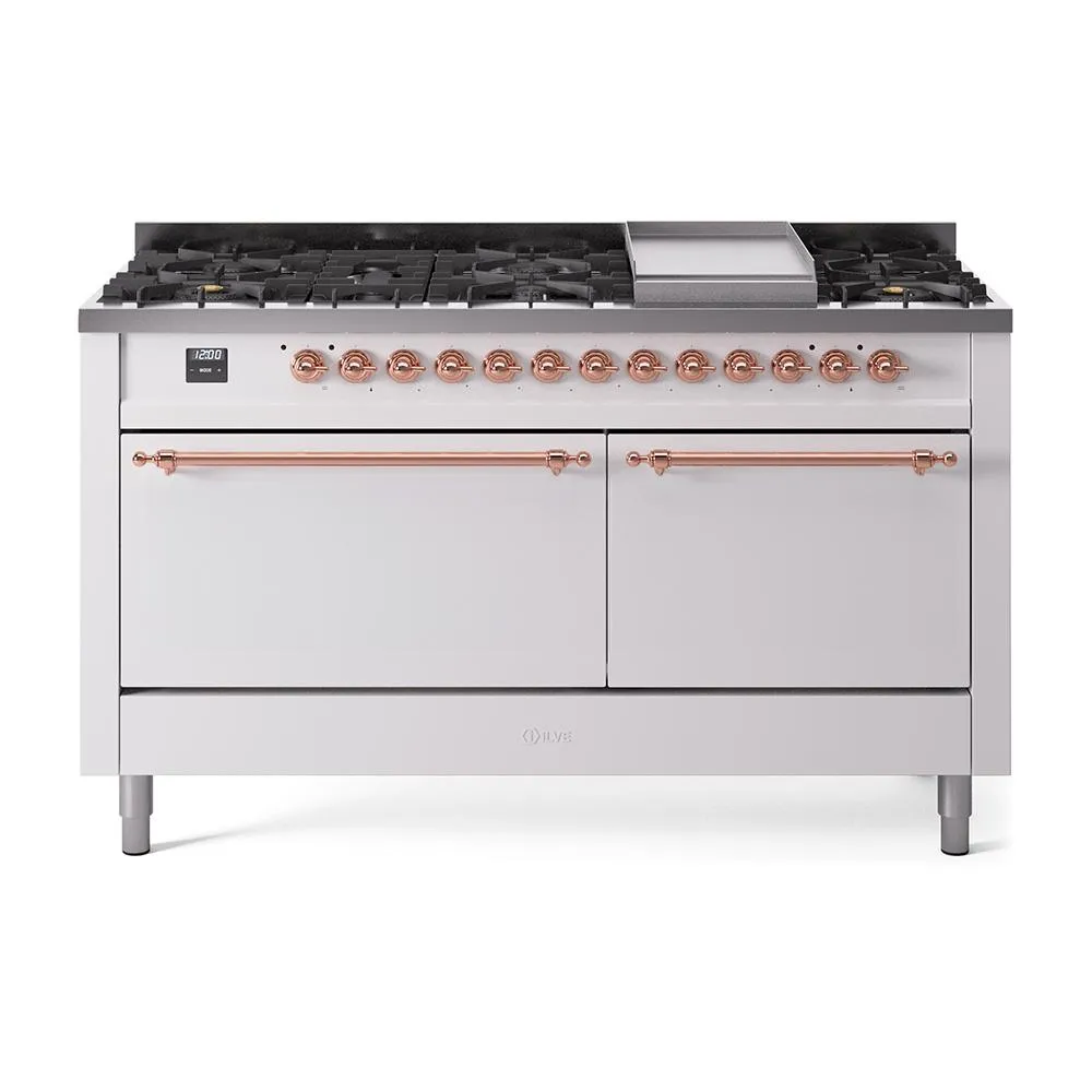 Ilve UP60FQNMPWHPLP Ilve Nostalgie Ii 60 Up60Fqnmpwhp Freestanding Dual Fuel Range With 9 Sealed Burners Double Oven With Solid Door In White With Copper Knobs Freestanding Ranges freestanding dual fuel range 30 inch