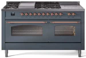 Ilve UP60FSNMPBGP Nostalgie Ii 60 Inch Dual Fuel Natural Gas Freestanding Range In Blue Grey With Copper Trim Freestanding Ranges freestanding dual fuel range 30 inch