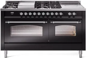 Ilve UP60FSNMPBKC Nostalgie Ii 60 Inch Dual Fuel Natural Gas Freestanding Range In Glossy Black With Chrome Trim Freestanding Ranges freestanding dual fuel range 30 inch