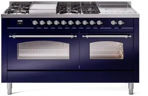 Ilve UP60FSNMPMBCLP Nostalgie Ii 60 Inch Dual Fuel Liquid Propane Freestanding Range In Blue With Chrome Trim Freestanding Ranges freestanding dual fuel range 30 inch