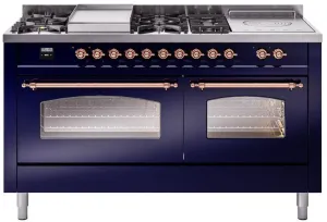 Ilve UP60FSNMPMBPLP Nostalgie Ii 60 Inch Dual Fuel Liquid Propane Freestanding Range In Blue With Copper Trim Freestanding Ranges freestanding dual fuel range 30 inch