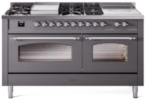 Ilve UP60FSNMPMGC Nostalgie Ii 60 Inch Dual Fuel Natural Gas Freestanding Range In Matte Graphite With Chrome Trim Freestanding Ranges freestanding dual fuel range 30 inch