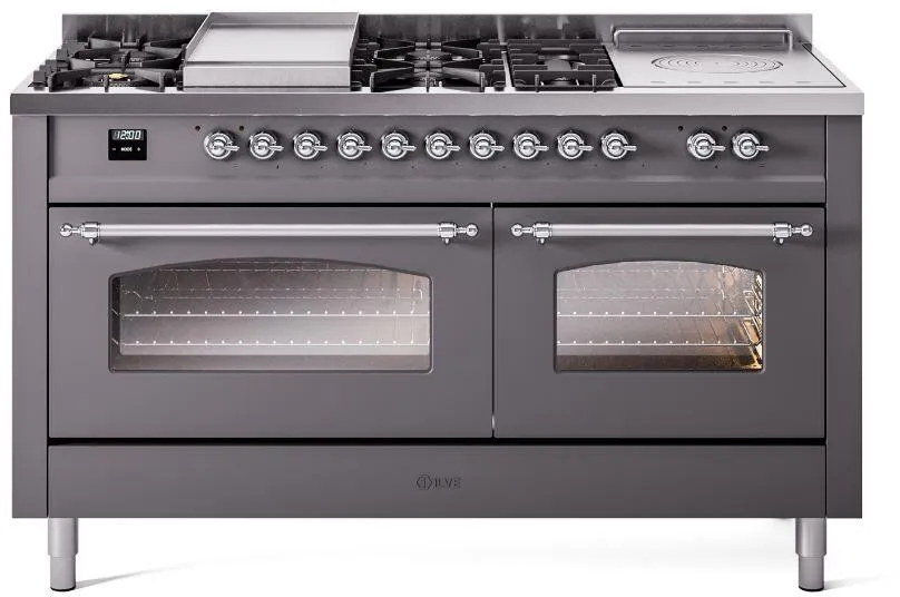 Ilve UP60FSNMPMGC Nostalgie Ii 60 Inch Dual Fuel Natural Gas Freestanding Range In Matte Graphite With Chrome Trim Freestanding Ranges freestanding dual fuel range 30 inch