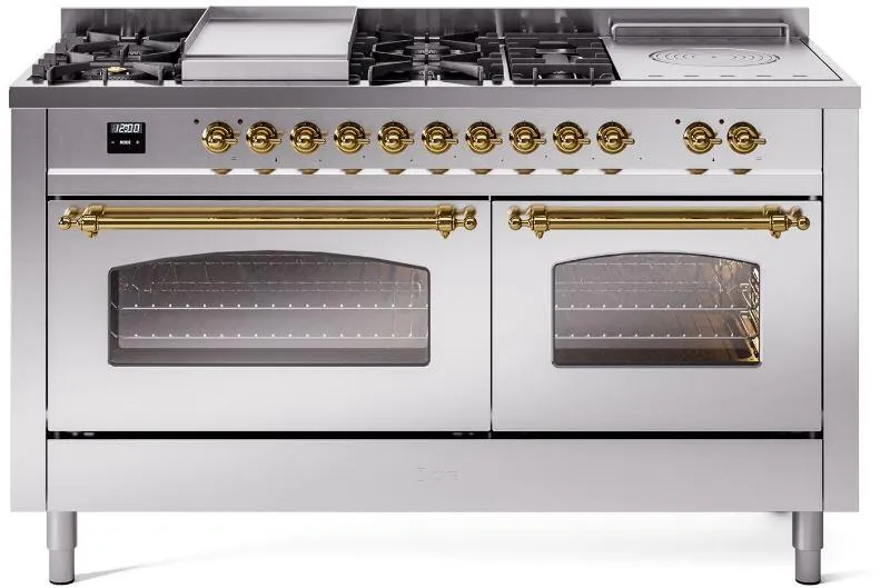 Ilve UP60FSNMPSSGLP Nostalgie Ii 60 Inch Dual Fuel Liquid Propane Freestanding Range In Stainless Steel With Brass Trim Freestanding Ranges freestanding dual fuel range 30 inch