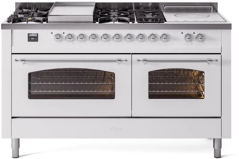 Ilve UP60FSNMPWHCLP Nostalgie Ii 60 Inch Dual Fuel Liquid Propane Freestanding Range In White With Chrome Trim Freestanding Ranges freestanding dual fuel range 30 inch