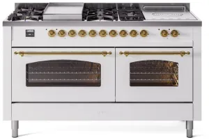 Ilve UP60FSNMPWHG Nostalgie Ii 60 Inch Dual Fuel Natural Gas Freestanding Range In White With Brass Trim Freestanding Ranges freestanding dual fuel range 30 inch