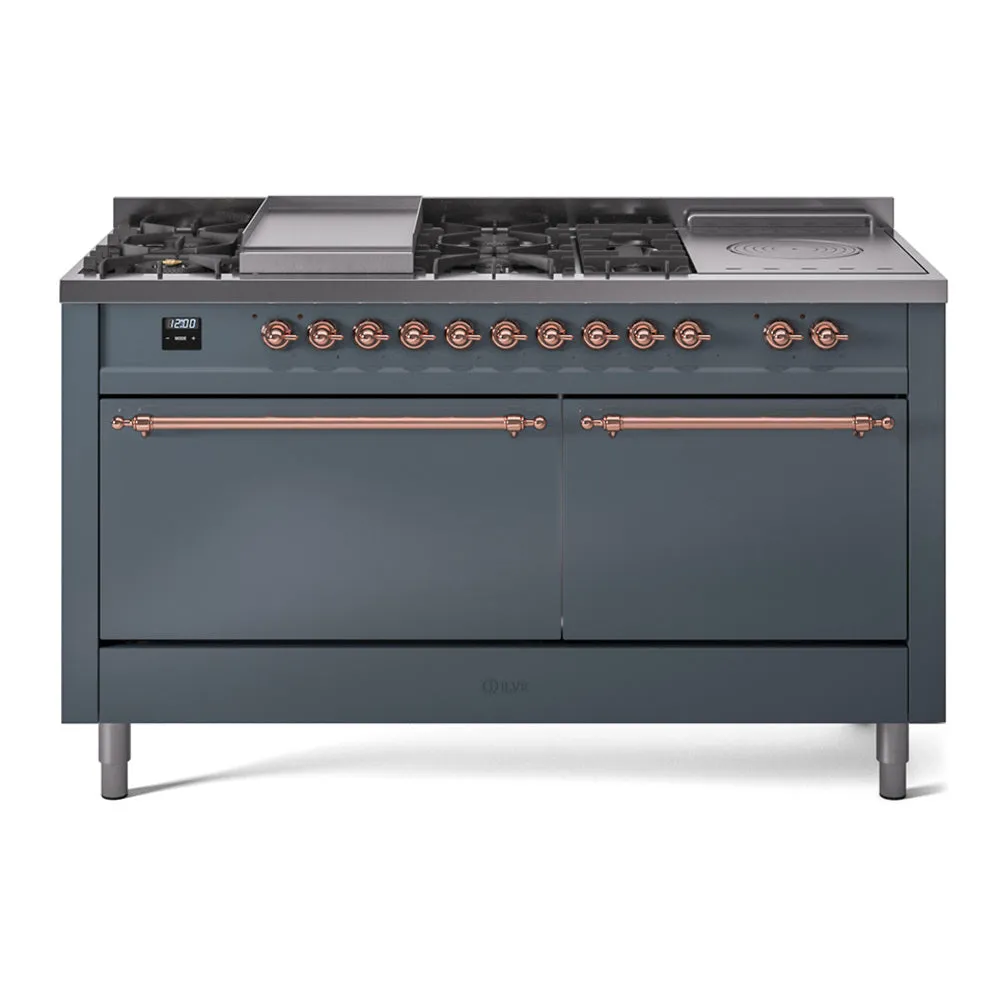 Ilve UP60FSQNMPBGP Nostalgie Ii 60 Inch Dual Fuel Natural Gas Freestanding Range In Blue Grey With Copper Trim Freestanding Ranges freestanding dual fuel range 30 inch