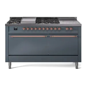 Ilve UP60FSQNMPBGP Nostalgie Ii 60 Inch Dual Fuel Natural Gas Freestanding Range In Blue Grey With Copper Trim Freestanding Ranges freestanding dual fuel range 30 inch