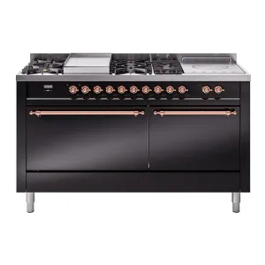 Ilve UP60FSQNMPBKP Nostalgie Ii 60 Inch Dual Fuel Natural Gas Freestanding Range In Glossy Black With Copper Trim Freestanding Ranges freestanding dual fuel range 30 inch