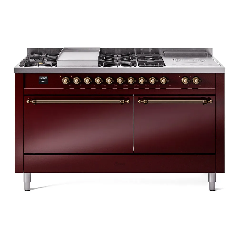 Ilve UP60FSQNMPBUB Nostalgie Ii 60 Inch Dual Fuel Natural Gas Freestanding Range In Burgundy With Bronze Trim Freestanding Ranges freestanding dual fuel range 30 inch
