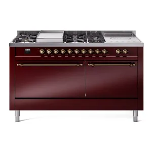 Ilve UP60FSQNMPBUB Nostalgie Ii 60 Inch Dual Fuel Natural Gas Freestanding Range In Burgundy With Bronze Trim Freestanding Ranges freestanding dual fuel range 30 inch
