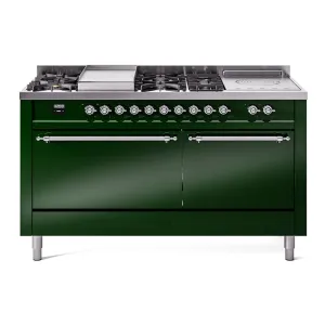 Ilve UP60FSQNMPEGC Nostalgie Ii 60 Inch Dual Fuel Natural Gas Freestanding Range In Emerald Green With Chrome Trim Freestanding Ranges freestanding dual fuel range 30 inch