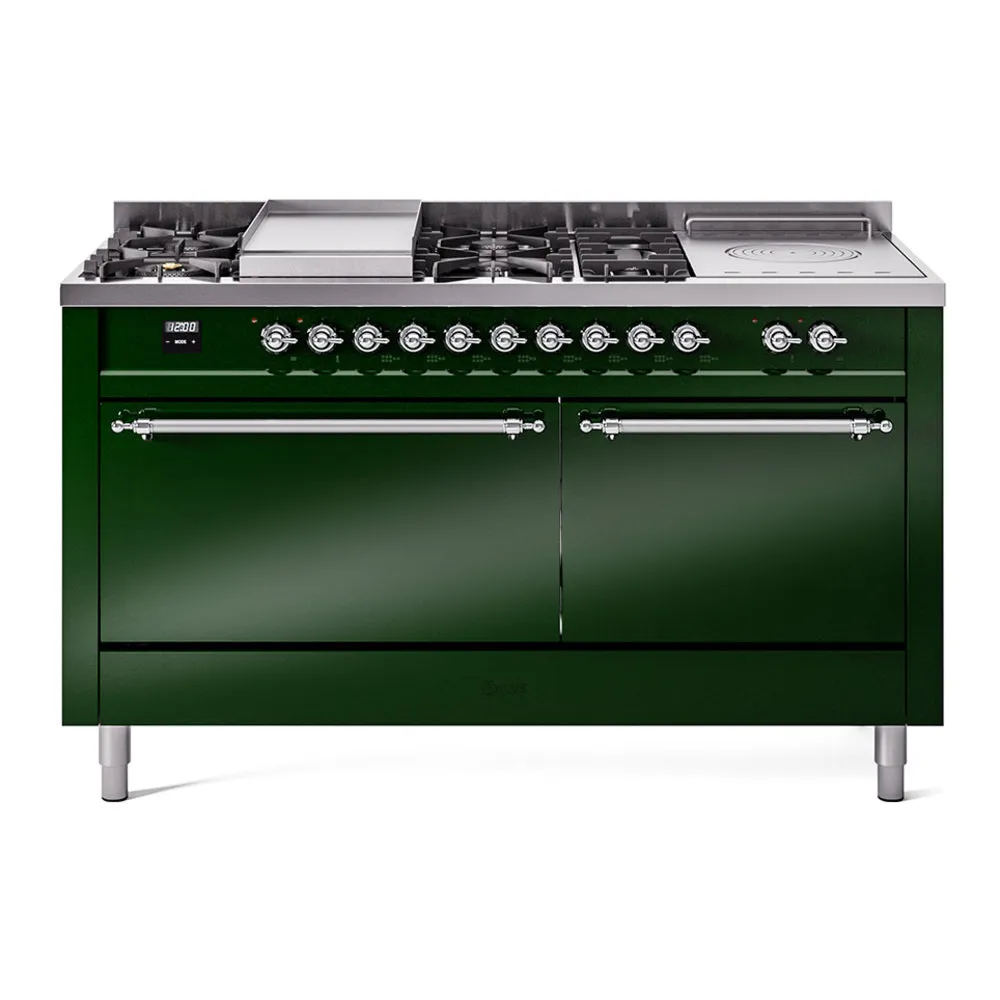 Ilve UP60FSQNMPEGC Nostalgie Ii 60 Inch Dual Fuel Natural Gas Freestanding Range In Emerald Green With Chrome Trim Freestanding Ranges freestanding dual fuel range 30 inch