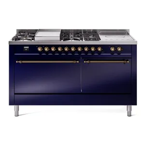 Ilve UP60FSQNMPMBBLP Nostalgie Ii 60 Inch Dual Fuel Liquid Propane Freestanding Range In Blue With Bronze Trim Freestanding Ranges freestanding dual fuel range 30 inch