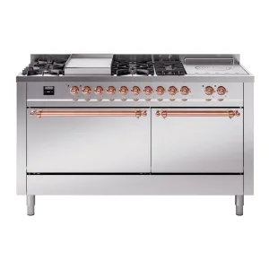 Ilve UP60FSQNMPSSPLP Nostalgie Ii 60 Inch Dual Fuel Liquid Propane Freestanding Range In Stainless Steel With Copper Trim Freestanding Ranges freestanding dual fuel range 30 inch