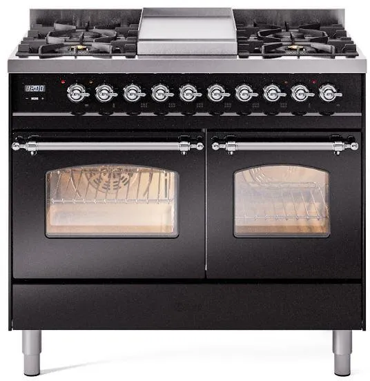 Ilve UPD40FNMPBKCLP Nostalgie Ii 40 Inch Dual Fuel Liquid Propane Freestanding Range In Glossy Black With Chrome Trim Freestanding Ranges freestanding dual fuel range 30 inch