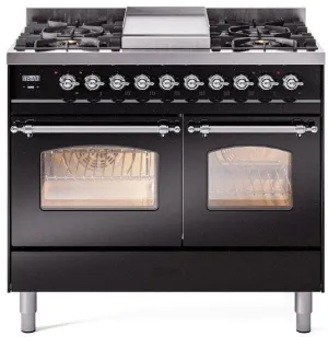 Ilve UPD40FNMPBKCLP Nostalgie Ii 40 Inch Dual Fuel Liquid Propane Freestanding Range In Glossy Black With Chrome Trim Freestanding Ranges freestanding dual fuel range 30 inch