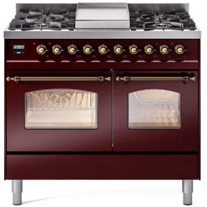 Ilve UPD40FNMPBUBLP Nostalgie Ii 40 Inch Dual Fuel Liquid Propane Freestanding Range In Burgundy With Bronze Trim Freestanding Ranges freestanding dual fuel range 30 inch