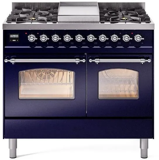 Ilve UPD40FNMPMBCLP Nostalgie Ii 40 Inch Dual Fuel Liquid Propane Freestanding Range In Blue With Chrome Trim Freestanding Ranges freestanding dual fuel range 30 inch